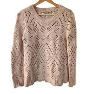 LOFT Women's Pink Open Knit Diamond Pattern Sweater Size XS
